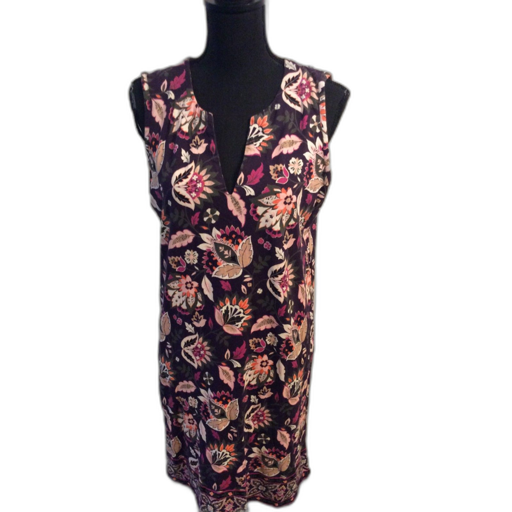 Land's End sleeveless Floral Dress Medium 10-12 Cotton Pockets
